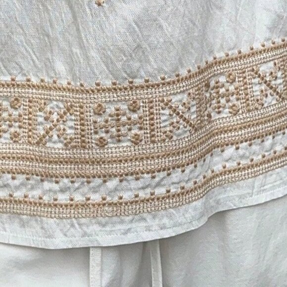 White Boho Women's Vacation Casual Geometric Embroidered Backless Halter Top - Picture 6 of 7